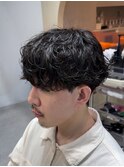 渋谷ルーズパーマメンズカットゆるめパーマラウンドマッシュ30代