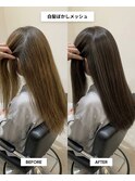 白髪ぼかしメッシュ/脱白髪染めストレートロング