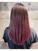 ピンクバレイヤージュ/艶髪ロング/ピンクブラウン/透け感カラー