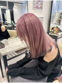 20代30代ダブルカラーシアーピンクミディアムウルフ外ハネ