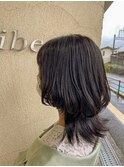 諏訪葵/ウルフボブ/ショートウルフ/黒髪アッシュ/箕面/牧落/40代