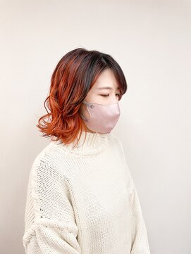 トップヘアー 玉島店(TOP HAIR) 《TOPHAIR 玉島店/ ぱん》切りっぱなしボブ×カシスオレンジ