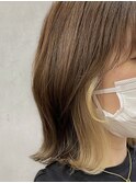 20代30代ベージュ可愛いイヤリングカラー外ハネボブ