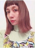 30代40代50代/小顔ミディアム外ハネボブアッシュ/ベビーピンク
