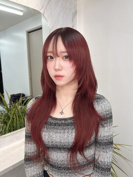 ディープレッド/レイヤーカット/ハッシュカット/エクステ