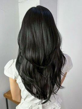 小顔ロンググレージュ韓国ヘアオリーブグレー_ba568882