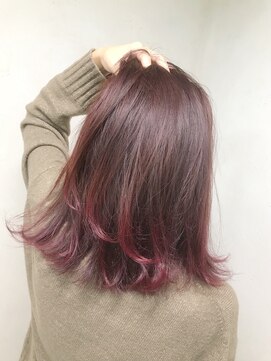 アジールヘア 東上野店(agir hair) ピンクレッド裾カラー/大人肩はねロブ【上野/東上野】