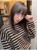 小顔薄めバンググレージュレイヤーロング前髪パーマ黒髪