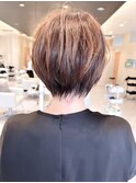 大人丸みショートボブ/マッシュショート/前髪/ベージュカラー