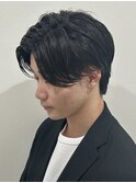 センターパートウルフショートネープメンズカットパーマカラー