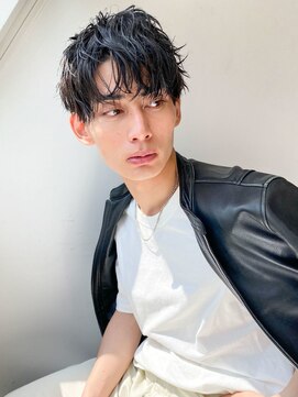 アース 市川店(HAIR & MAKE EARTH) 20代30代40代◎秋の黒髪七三アップバングメンズショート