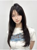 ミディアムレイヤーロングレイヤーカット顔周りオリーブベージュ