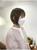 大人可愛いレッドブラウン耳掛け小顔マッシュショートボブ