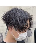 センターパート×波巻きスパイラル/メンズパーマ/メンズカット