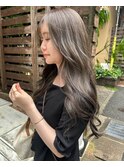 オリーブベージュグレージュブリーチなしダブルカラー透明感