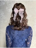 【リボンハーフアップ】ヘアアレンジ/ヘアセット/韓国風巻き/眉