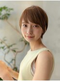 20代30代大人かわいい丸みショートベージュカラー前髪
