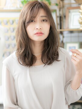 カバーヘア ブリス 志木南口駅前店(COVER HAIR bliss) 斜めバングオリーブカラーくせ毛風セミディc6志木20代30代40代