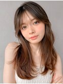 アプリコットオレンジくびれヘアハイライトカラー夏