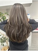 シャギーバタフライカット髪質改善オリーブグレーココアベージュ
