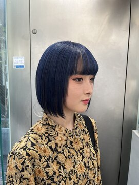 シェリ ヘアデザイン(CHERIE hair design) 福岡 ブリーチ ネイビーブルー/ブルーブラック暗髪ダブルカラー
