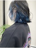 インナーカラー/イヤリングカラー/インナーブルー/ボブヘア