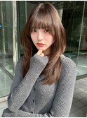 レイヤーカット 美髪 ワイドバング ココアブラウン 透明感カラー