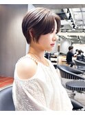 ミニウルフチェリーブラウンブリーチなしショートボブ前髪/柏柏