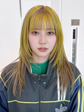 アルバム 銀座(ALBUM GINZA) デザインカラー顔周りレイヤー韓国ヘアロング_F40563