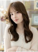 オリーブグレージュ韓国巻き小顔くびれレイヤーロングh5上尾20代