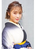 卒業式 向ケ丘遊園 袴 着付け 着物ヘア ことりベージュ 大人ボブ