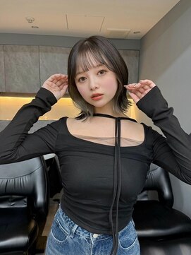 ノク 渋谷(nok) ふんわりミディアム前髪黒髪ボブルフネビージュ小顔ワンレン