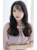 大人可愛い韓国式小顔2WAYバングレイヤーカット 黒髪ロング