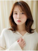 オレンジベージュくびれミディアムロングウルフZ越谷30代40代