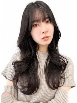 暗髪ヨシンモリシースルーバング☆大人可愛い韓国風くびれヘア