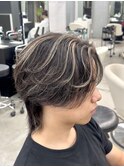 熊本メンズカット ハイライト ミディアムセンターパート