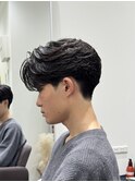 メンズセンターパートウルフセンターパートニュアンスパーマ襟足