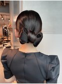 【リボンアレンジ】結婚式銀座お団子タイトヘアセットアレンジ