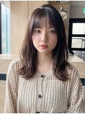 小顔 前髪 レイヤーカット チェリーブラウン"