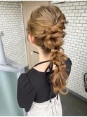 編み下ろし 結婚式ヘアセット 参列 編みポニー