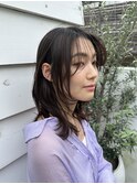 レイヤーカット/韓国ヘア/カット/前髪パーマ/ミディアム/外ハネ