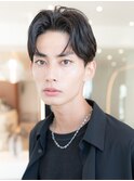 メンズカルマパーマ韓国風アッシュブラックマッシュウルフ