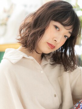 カバーヘア イヴ 戸頭店(COVER HAIR EVE) ★ぱっつん前髪ミルクティーベージュ小顔抜け感ボブ30代40代★10