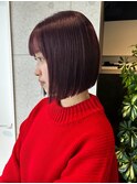 福井駅前タッセルボブ韓国ヘアワインレッドワイドバング髪質改善