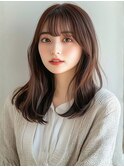 顔周りカット くびれヘア チョコレートブラウン 20代 30代 艶髪