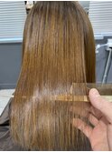 小顔セミウェットウェーブピンクベージュハイライトカラー