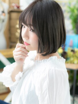 カバーヘア イヴ 戸頭店(COVER HAIR EVE) ★斜めバング黒髪ワンカール美髪前下がりボブ20代30代40代★10