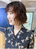 ボブパーマ_グレージュカラーボブウルフココアベージュ_ba400361