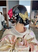 お嬢様ツイン団子アップヘア★結婚式成人式卒業式