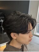 韓国へアカルマパーマワックスなしセンターパート黒髪ウルフ
